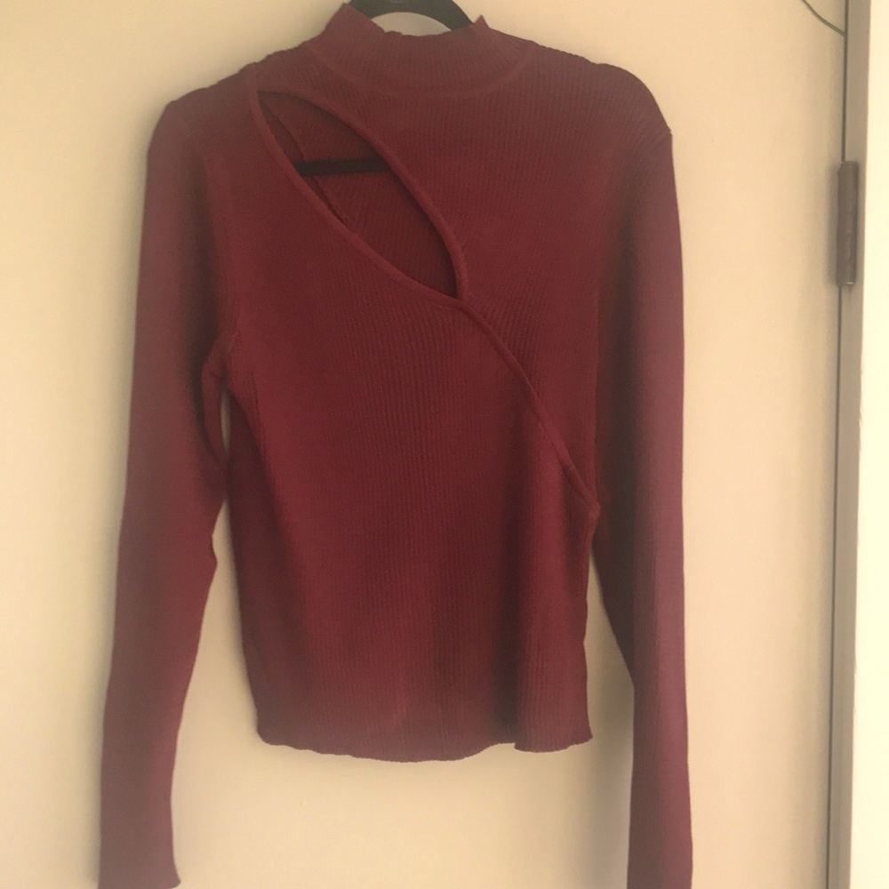 Chic Burgundy Cutout Sweater